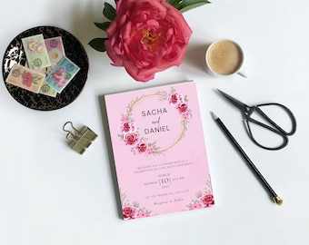 Elegante Blumenhochzeitseinladungs-Vorlage | Einladung zum Ausdrucken (Digitaler Download)