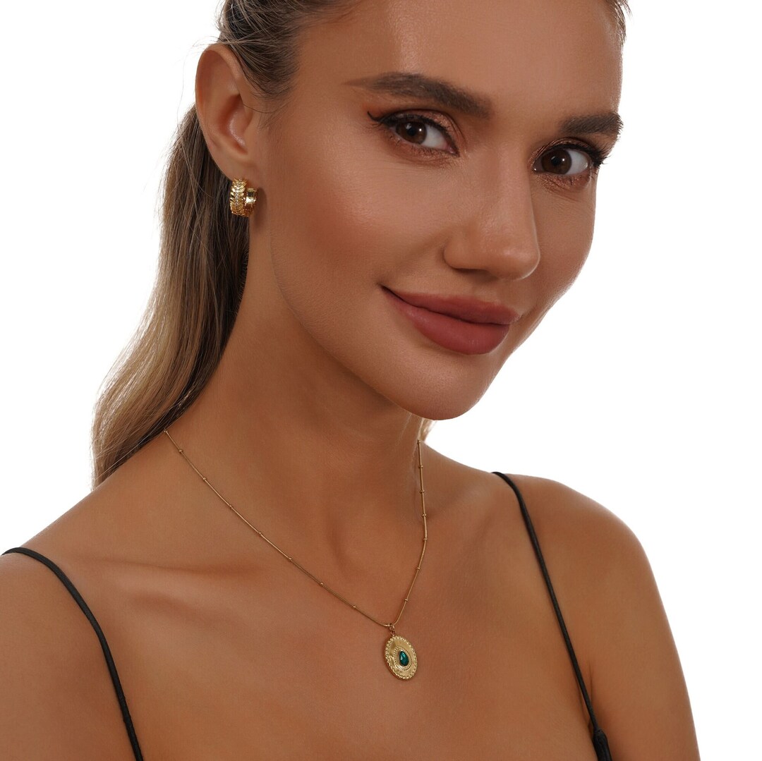 18ct Gold Plated Over Brass Green Gemstone Pendant Etsy