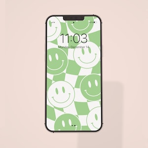 Groovy Green Smiley Face Phone Wallpaper Digital Download
