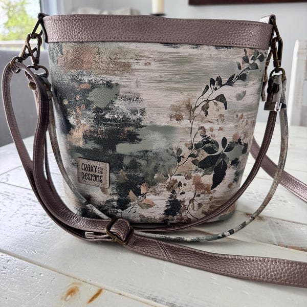 Botanical bucket bag — handmade faux leather crossbody handbag by Craxy Designs