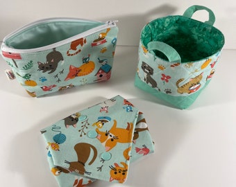 TRIO SET - Reusable lunch items: snack bag, sandwich/bagel wrap and bucket