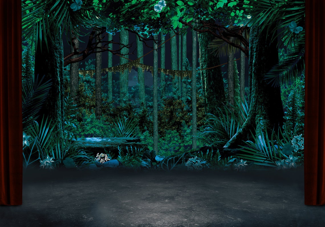 Thick Jungle / Forest at Night Stage Backdrop in Digital Format for