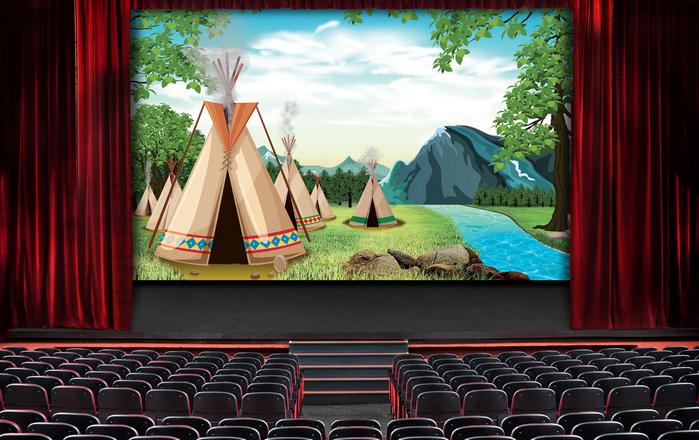 Native American Village Stage Backdrop in Digital Format for Projection ...