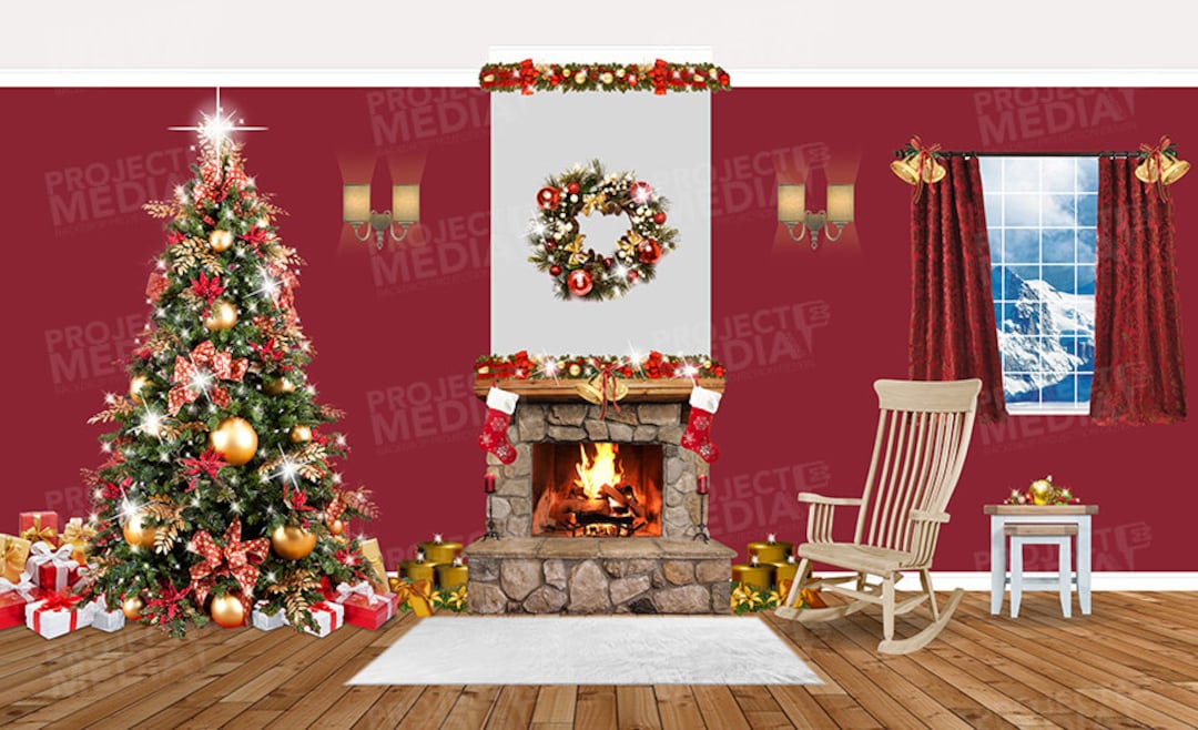 Weihnachts-Fotohintergrund – Goldener Kamin Mit Baum & Bär, 3 X 2,4 M Vinyl | Für Fotoshootings, Party & Deko