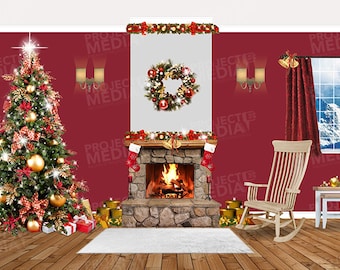 Weihnachtskaminhintergrund Aus Polyester – 1,8 X 0,9 M, Winter-Fotohintergrund Mit Aufhängebindung