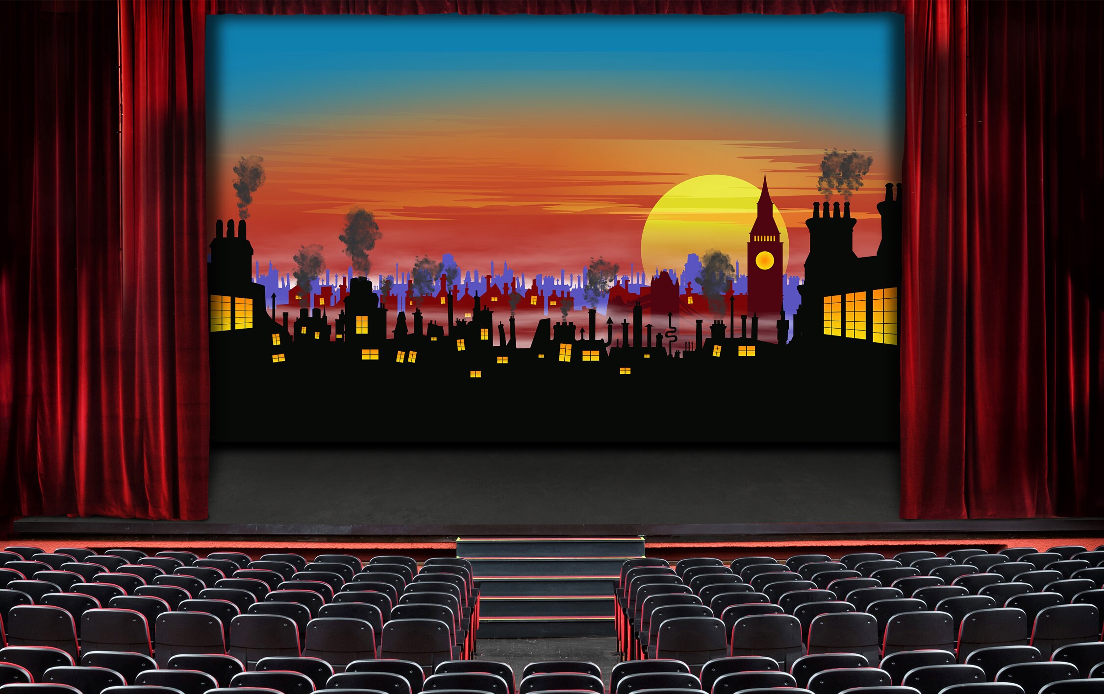 City / London Silhouette at Dusk Stage Backdrop in Digital Format for ...