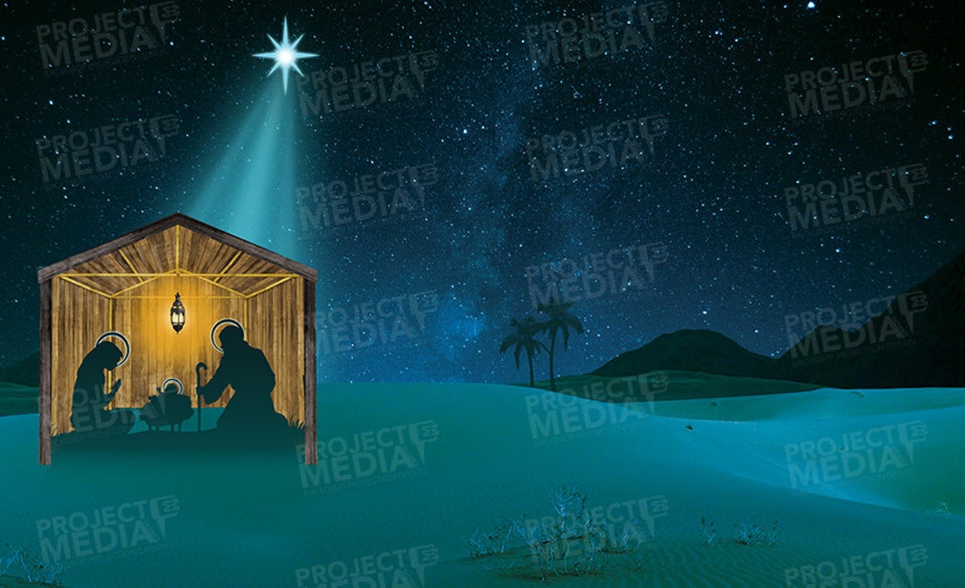 Christmas Jesus in Manger Stage Backdrop in Digital Format for