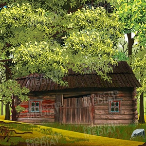 Cottage in the Woods / Forest Stage Backdrop in Digital Format for projection onto theatre stage often used in Matilda among others
