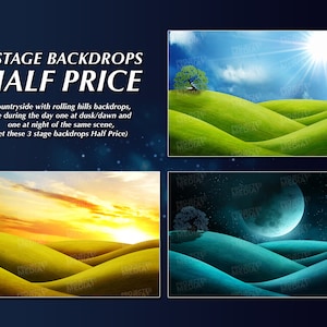 3 Rolling Hills Stage Backdrops Half Price in Digital Format for projection onto stage