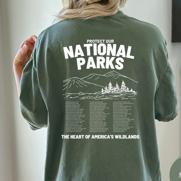 Comfort Colors, Protect our National Parks Tee, Park Ranger Aesthetic Retro Mountain Graphic Tee, Nature Lover