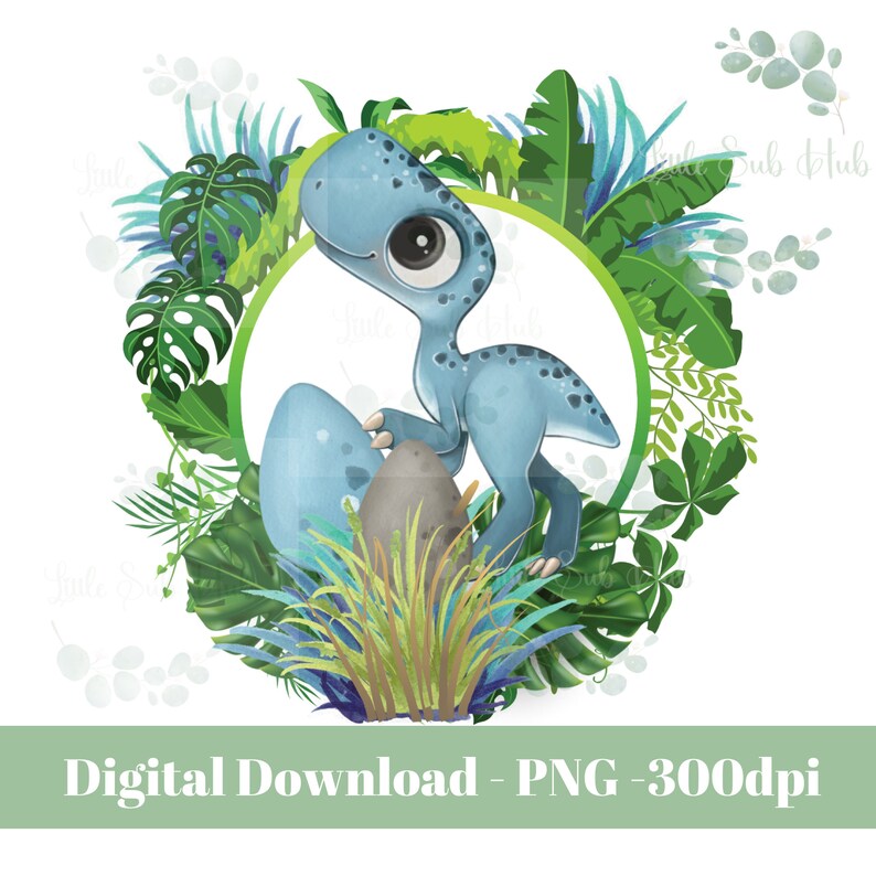 Baby Dinosaur Leaf Frame Sublimation Design/birthday Dinosaur Clipart ...