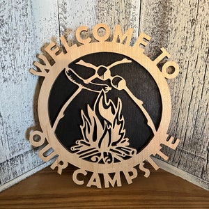 Campsite Sign- Camp sign- Camper sign- Tent sign- Camping- Gift for Him- Gift for Her- Birthday Gift- Welcome Sign- Scroll Saw- Hand Cut