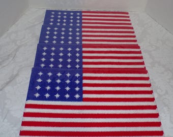 Set of 6 American Flag Placemats – Patriotic Table Decor for 4th of July, Memorial Day, Farmhouse Kitchen, Reusable Cloth USA Placemats