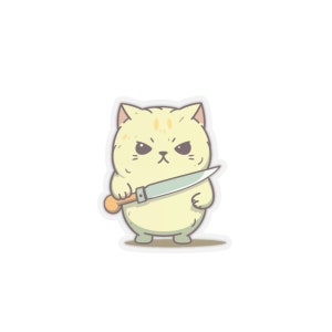 Katze mit Messer Aufkleber Böse Katze - Katze mit Fleischermesser - Katze mit Messer Aufkleber - Tier mit Messer Aufkleber - Lustiger Aufkleber