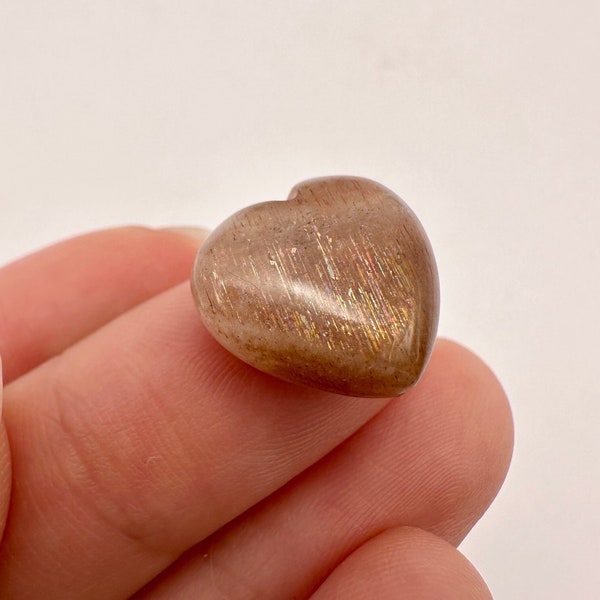 Beads: RARE “Rainbow Meteor” sunstone moonstone crystal heart (1 piece)