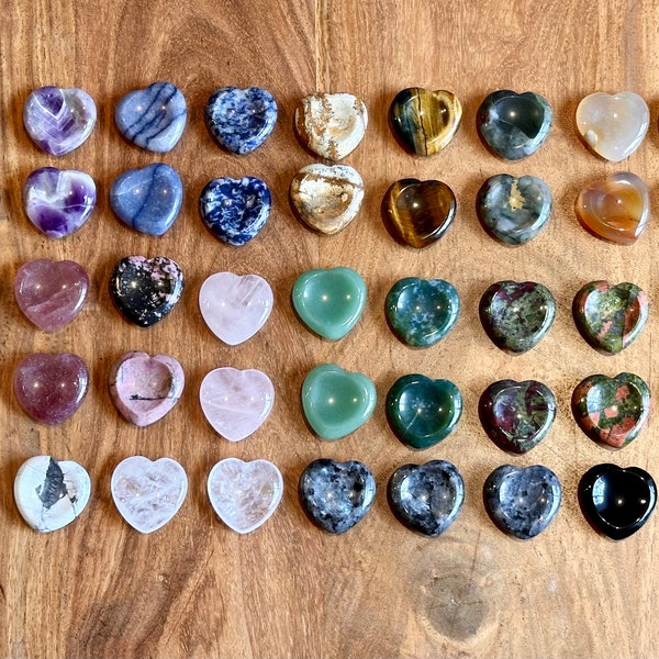 Mini crystal heart worry stones - 1.2”