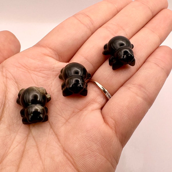 Beads: Black obsidian crystal spider carving (16mm)
