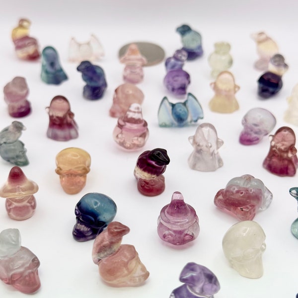 Mini spooky Halloween fluorite crystal carvings (3/4”)