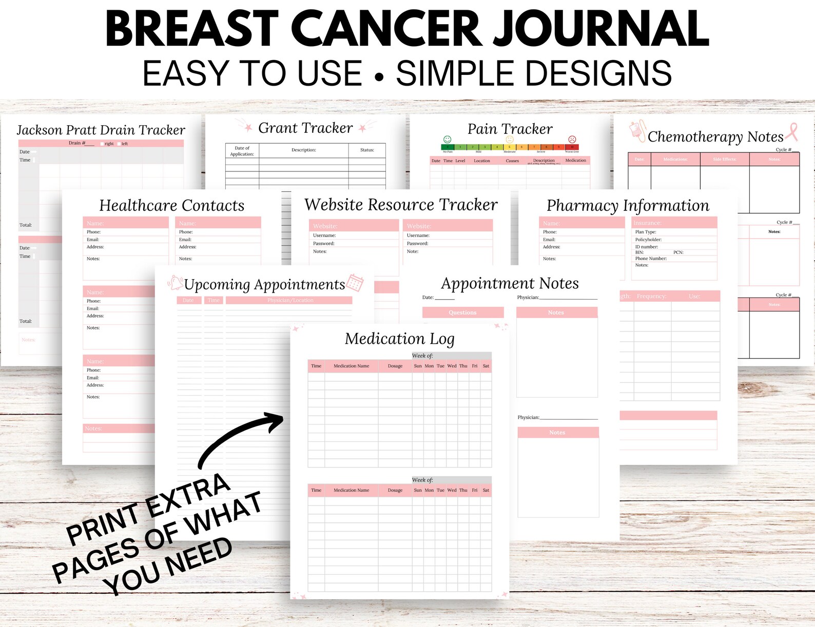 Breast Cancer Journal Printable Journal Breast Cancer Gift Reflection Journal Self Care Tracker