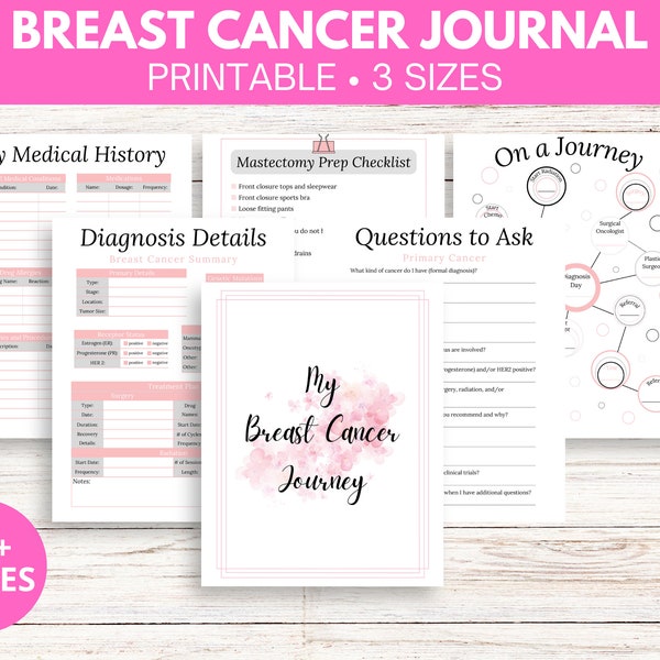 Breast Cancer Journal | Printable Journal | Breast Cancer Gift | Reflection Journal | Self Care Tracker