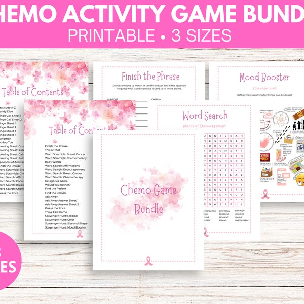 Breast Cancer Activity Game Bundle | Printable Breast Cancer Gift | Chemotherapy Activity Set