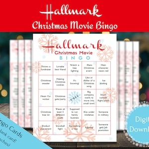 Hallmark Countdown bis Weihnachten beim Anschauen von Bingo, Urlaubsspiel, Printable, Weihnachtsbingo, Familienmädchennachtpartyspiel