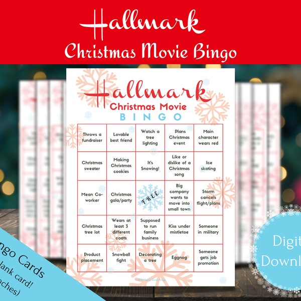 Hallmark Countdown zu Weihnachten Film Bingo, Weihnachtsspiel, druckbar, Hallmark Bingo, Weihnachtsbingo, Familie Mädchen Nacht Party Spiel