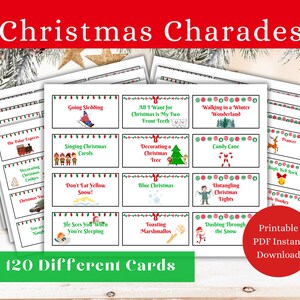 Weihnachtscharades 120 Karten für alle Altersgruppen, Partyspiel für Erwachsene und Kinder, druckbares Arbeitsspiel, lustige Urlaubscharades, Familienspiele Aktivität