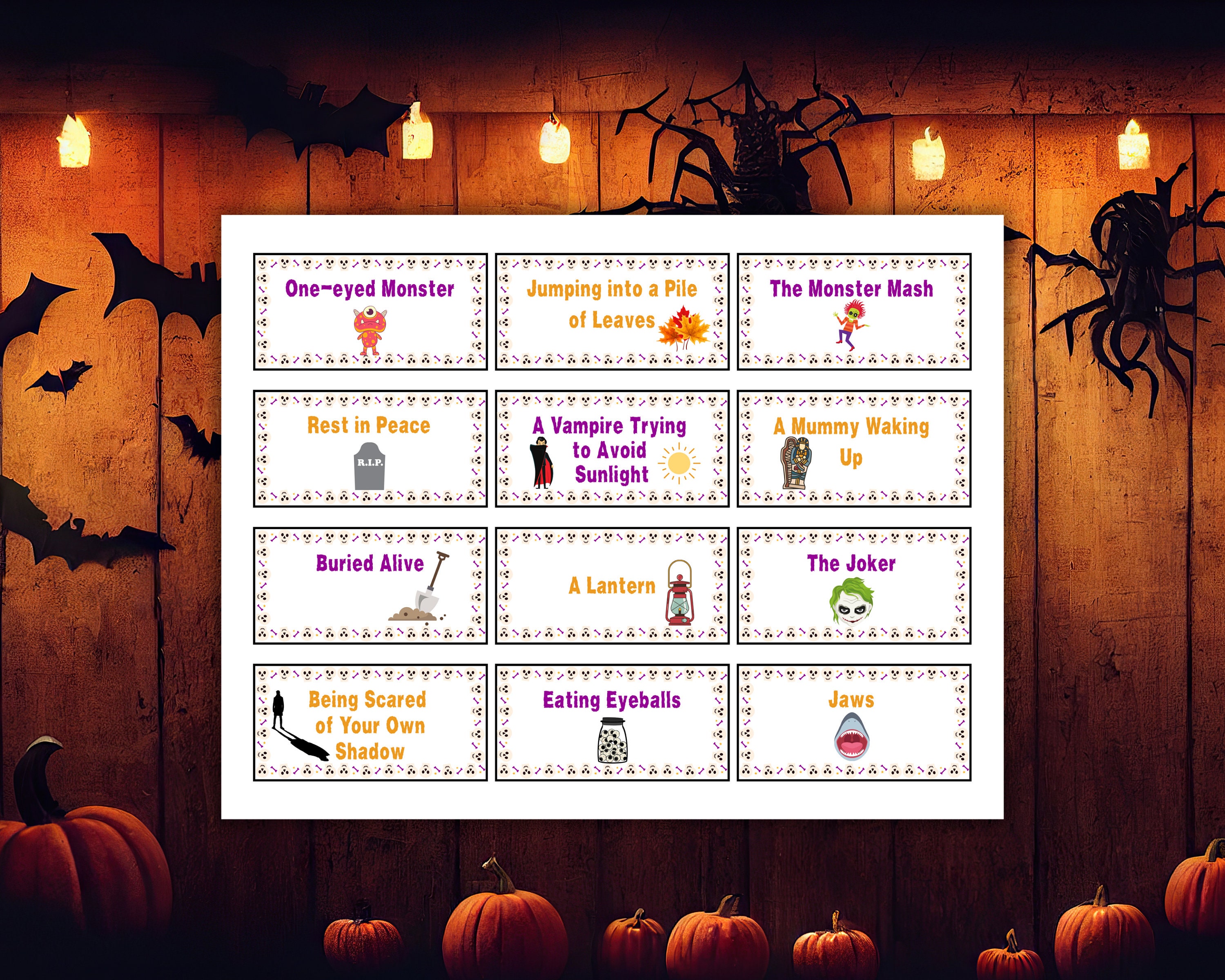 Halloween Charades Printable Fun Game Cards, Family or Work Halloween ...