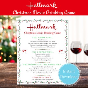 Hallmark Movie Christmas Drinking Game, Holiday Game, Instant Download Printable Games, Countdown to Christmas, Adult Drinking Game Party
