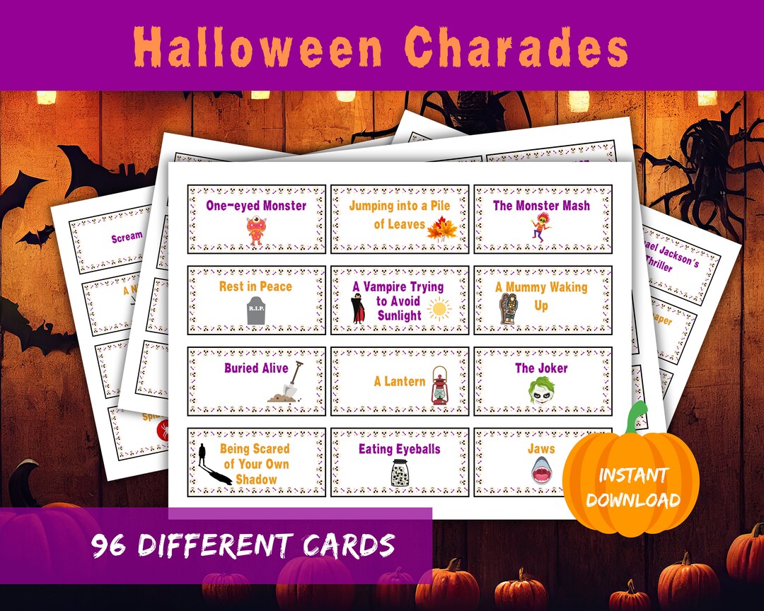 Halloween Charades Printable Fun Game Cards, Family or Work Halloween ...