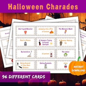 Halloween Charades Printable Fun Game Cards, Family or Work Halloween Party Games, Funny Activity for Kids and Adults, Instant Download