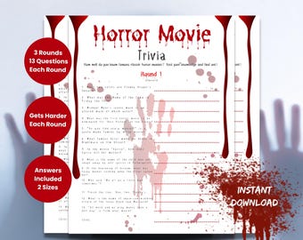 Classic Horror Movie Trivia Printable Game Perfect for Halloween or Work Party, Scary Films Trivia Night, Spooky Adult Quiz Instant Download