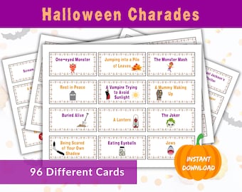 Halloween Charades Printable Game Cards for Kids and Adults, Fun Instant Download Activity for Family Game Night or Office Party