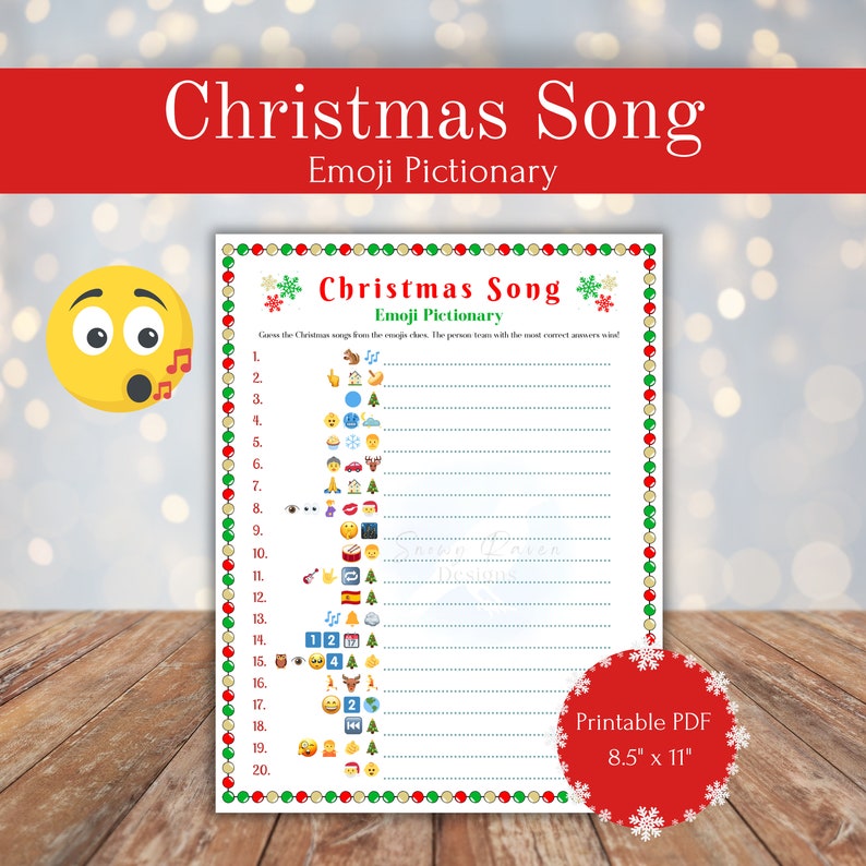 Christmas Songs Emoji Pictionary Printable Game, Fun Family Game ...