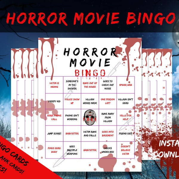 Horror Movie Bingo for Movie Watching Night | Halloween Party Game | Printable Instant Download | Movie Nights | Classic Horror Films, Scary