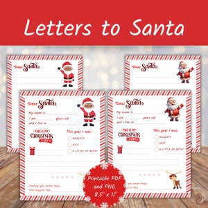 Carta a Santa Descarga instantánea imprimible, Lista de deseos de Navidad para niños, Querido Santa, Carta de niños a Santa Claus, Santa diversa, Polo Norte