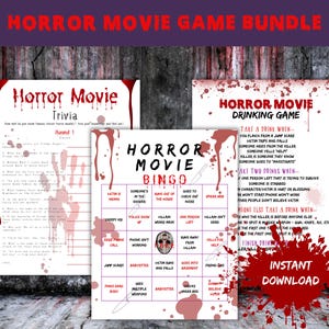 Horror Movie Games Bundle for Movie Watching Night or Halloween Party Game, Classic Horror Films, Scary Drinking Game, Trivia and Bingo