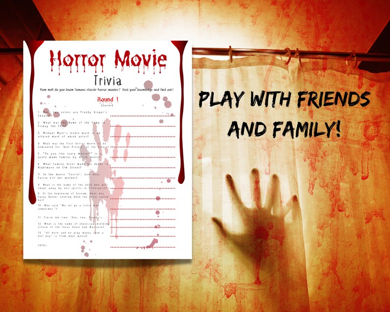 Slasher Trivia Classic Horror Movie Trivia Printable Game Perfect for Halloween or ...