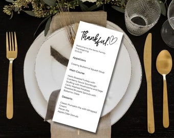 Thanksgiving Menu, Editable Thanksgiving Template, Thanksgiving Menu for Family and Friends