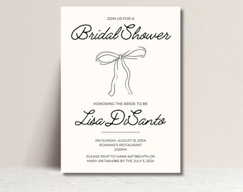 Ribbon Bridal Shower Invitation Template, Bow Bridal Shower Invitation, Hand Draw Bridal Shower Invite, Coquette Bridal Shower