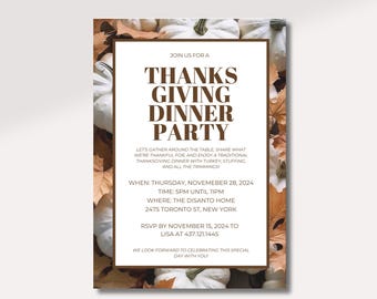 Thanksgiving Dinner Invitation: Customizable Digital Template (7x5 inches)