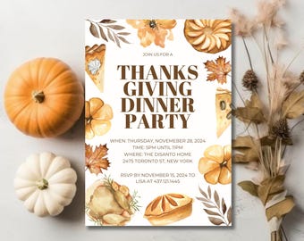 Watercolor Thanksgiving Dinner Invitation: Friendsgiving Celebration (Digital Template)