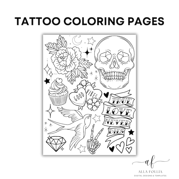 Tattoo Theme Coloring Pages, Bad Two The Bone Birthday Coloring Sheets