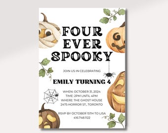 Halloween 4th Birthday Invitation: Spooky Pumpkin Party (Printable Template)