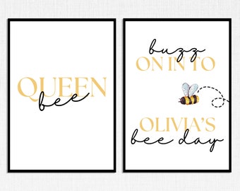 Bee First Birthday Sign Bundle: Customizable Canva Template (Digital Download)
