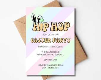 Easter Party Invitation, Easter Egg Hunt Invitation, Spring Party Invitation, Hip Hop Easter Template