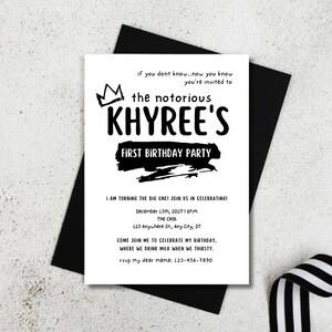 Big One Birthday Invitation, Notorious One, Hip Hop Bday Party, 1st Birthday Invitation
