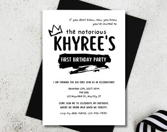 Notorious One Birthday Invitation: Hip Hop 1st Birthday (Canva Template)