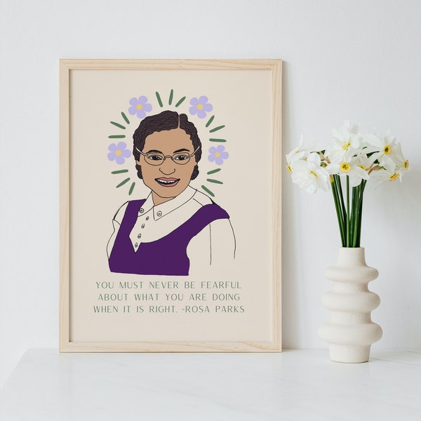 Rosa Parks Quote Portrait Drawing Art Print, Instant Download, Printable Wall Art JPG Inspirational, Civil Rights Art, Black Women's History